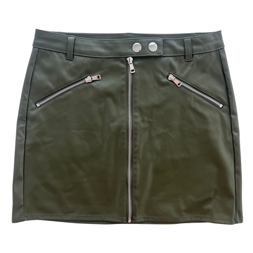 Wild Fable Women’s 6 Olive Green Faux Leather Silver Zipper Mini Skirt 331051809